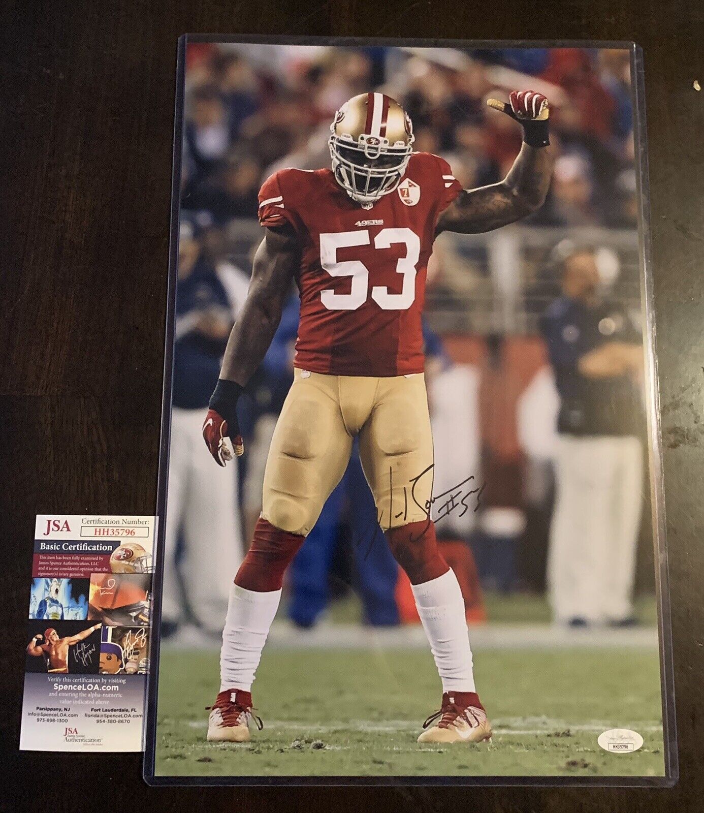 NAVARRO BOWMAN 11x17 Signed Photo Poster painting SAN FRANCISCO 49er’s FOOTBALL JSA/COA HH35796