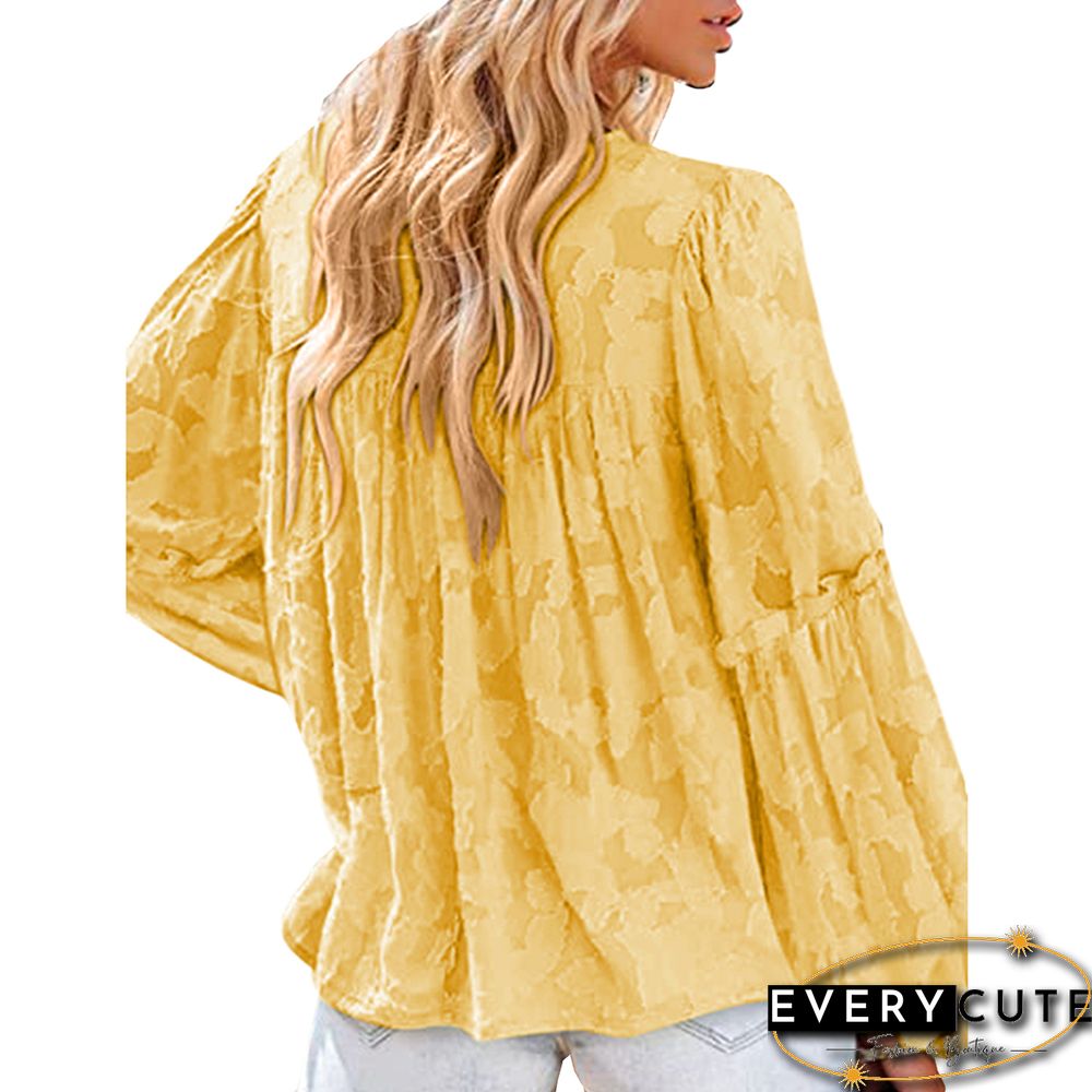 Yellow Jacquard Puff Long Sleeve Blouse