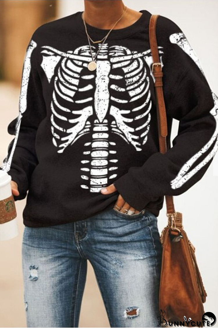 Halloween Skeleton Skull Print Sweatshirt