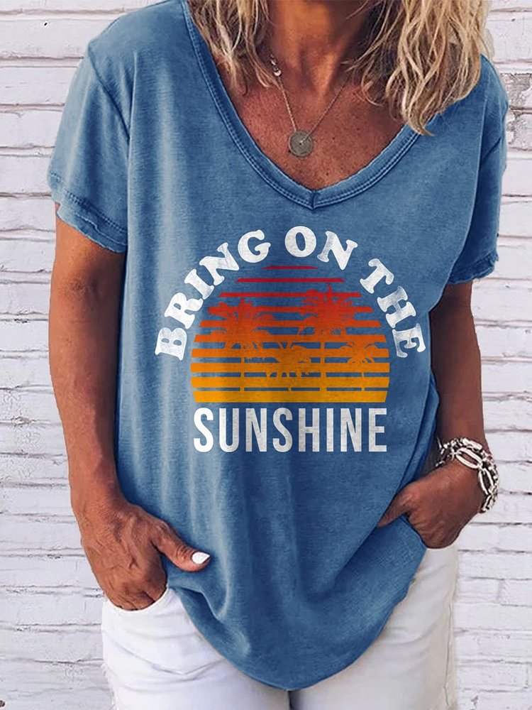 Bestdealfriday Bring On The Sunshine Graphic Short Sleeve V Neck Loose Tee