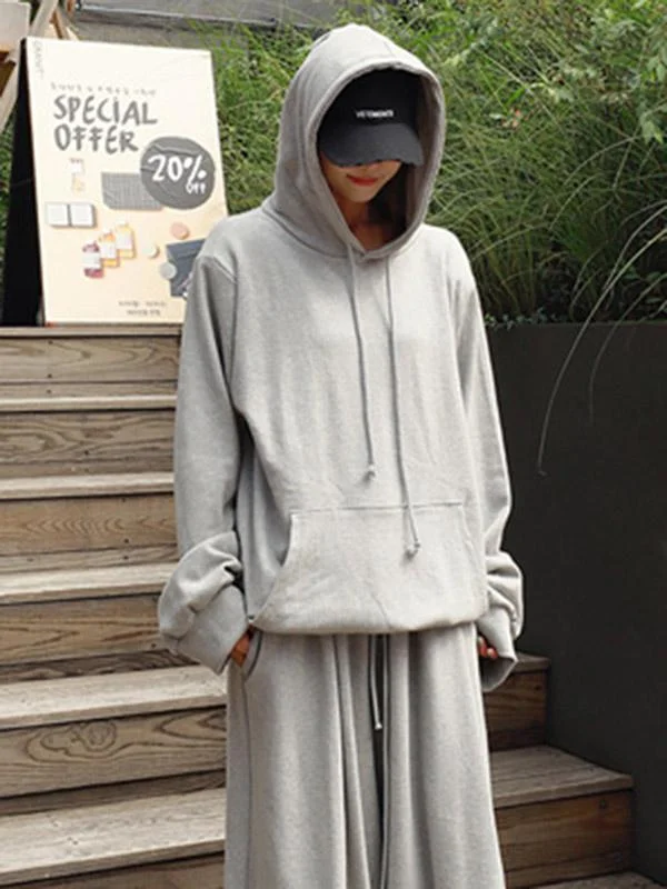 Simple Loose Solid Hoodies Tops