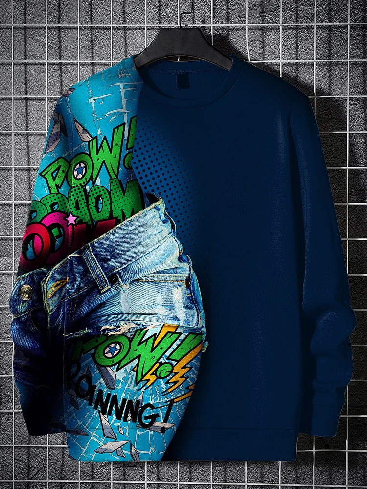 Men's Vintage Jeans Pattern Pop Art Print Casual Sweatshirt
