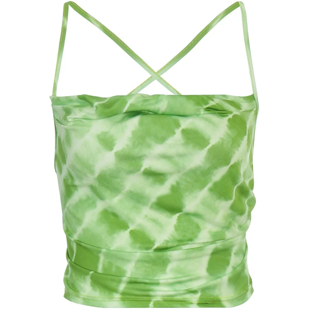 2020 Tie Dye Backless Summer Vest Sexy Halter Sleeveleess Tank Top Fresh Green Sling Casual Tanks Sexy Draped Top Femme mujer