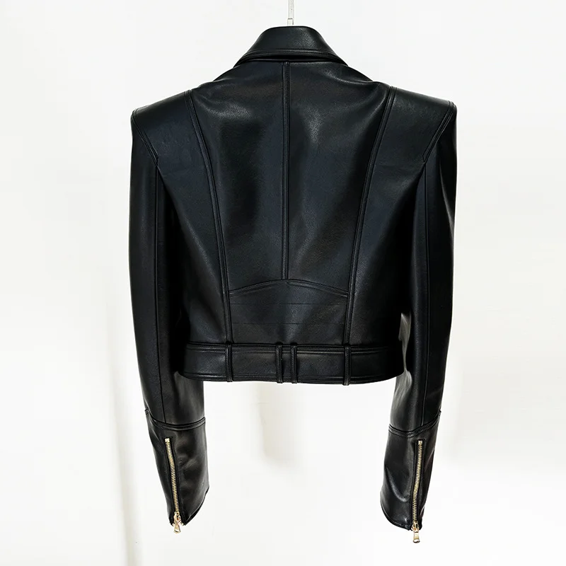 Nigikala Nigikala Early Autumn New Star Fashion Personality Shrugged Two-Cloity Buckle Short Locomotive Leather Jacket