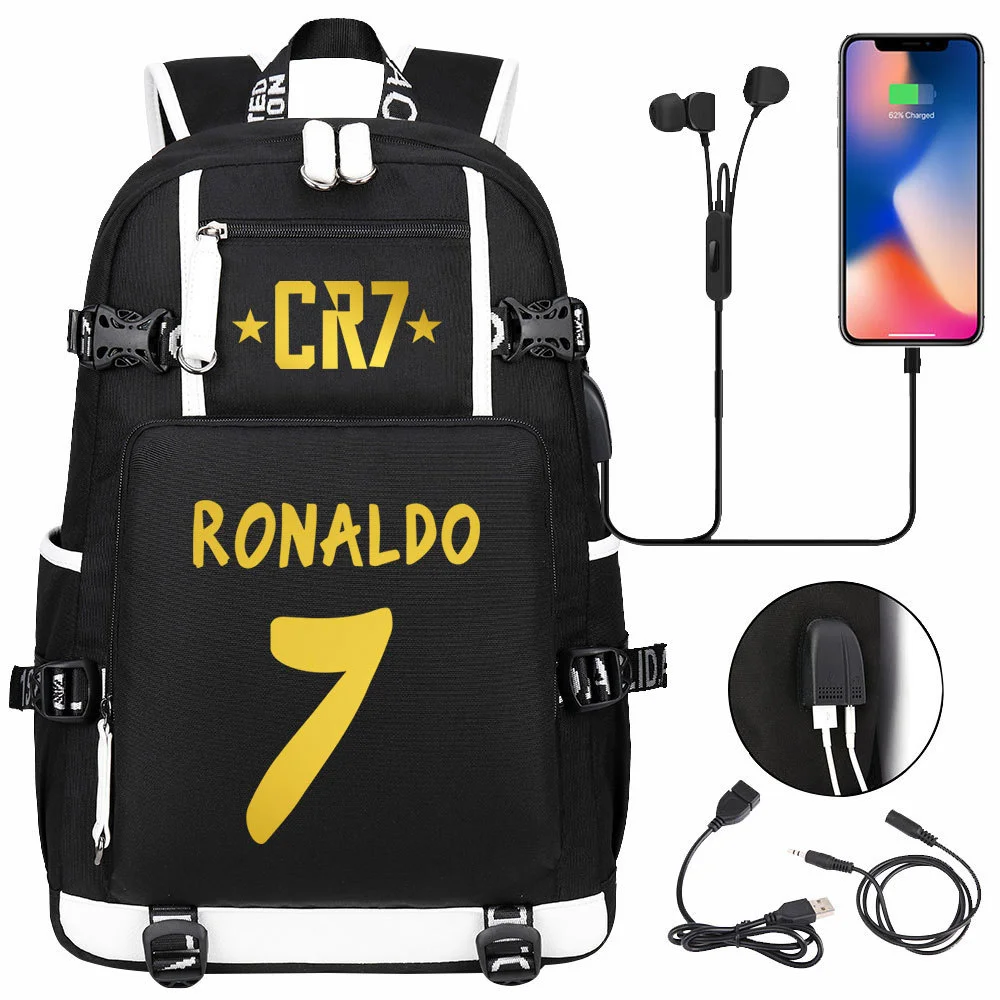 Buzzdaisy Cristiano Ronaldo Themed Backpack with USB Charging and Laptop Capacity