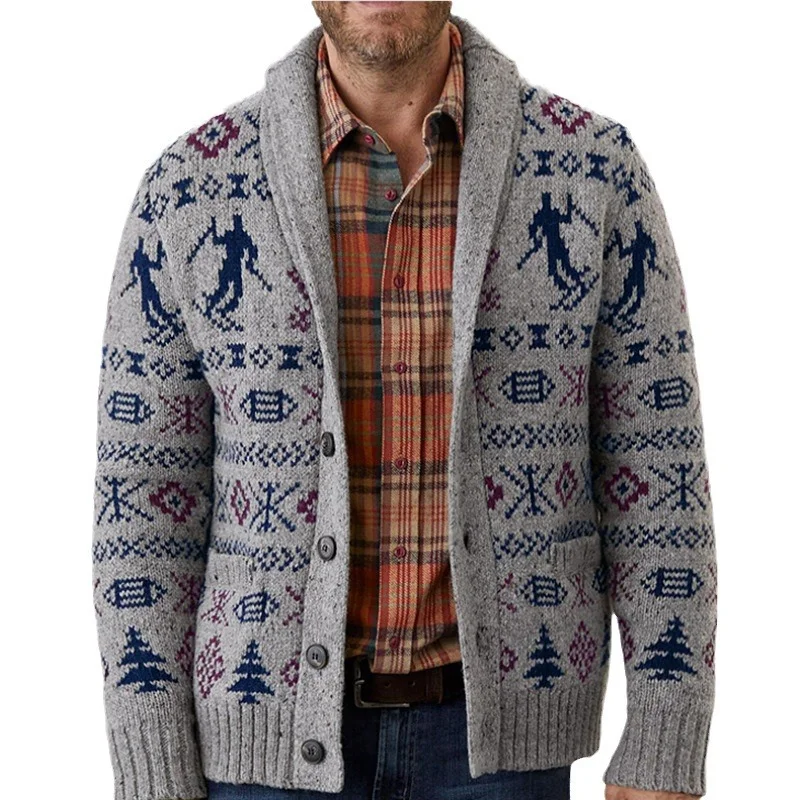 Uveng Uveng And Winter New Men's Wear Long-Sleeved Silk Knitted Shirt Single-Drentoned Sweater Jacket SY0086