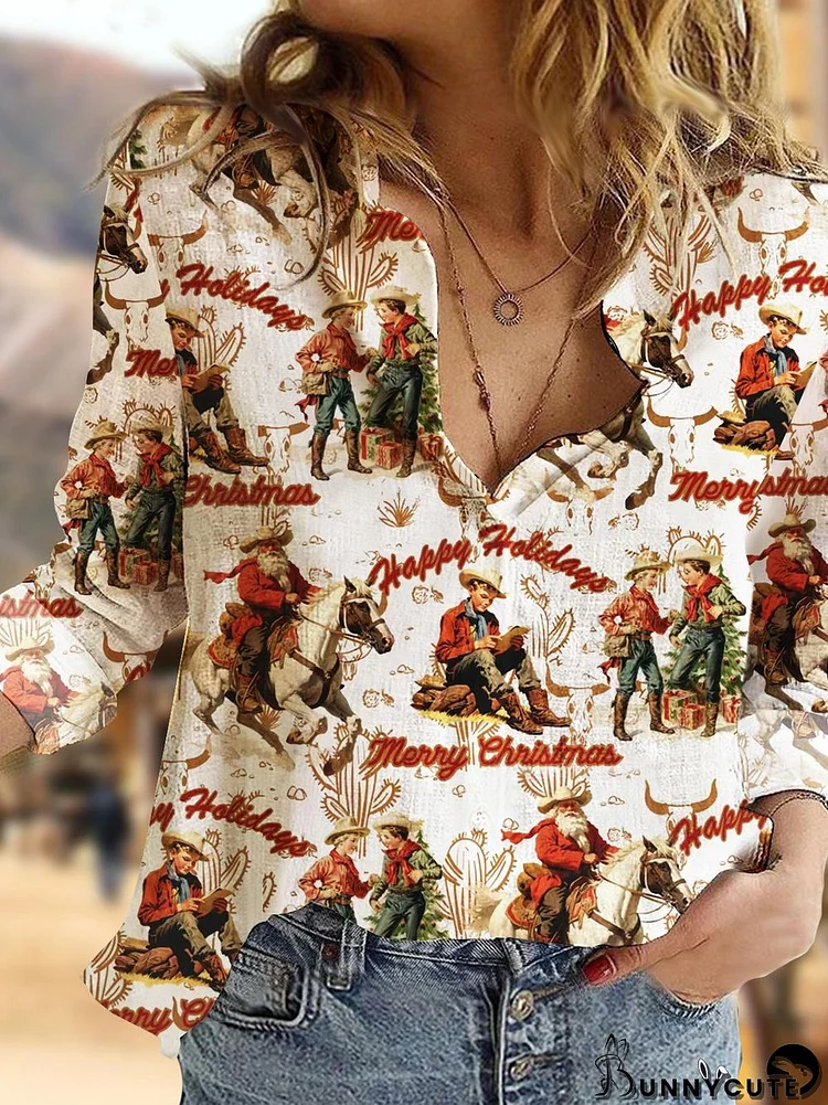 Women's Western Christmas Printed Casual Shirt