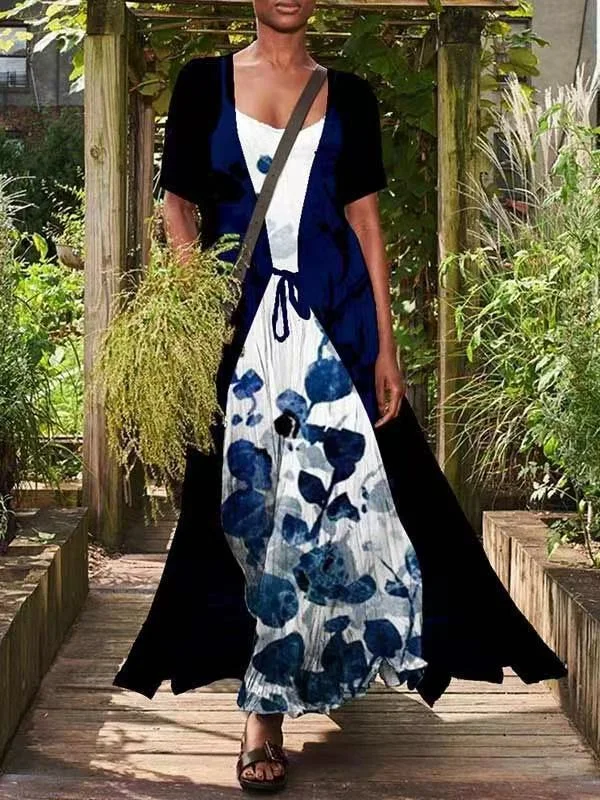 Casual Ink And Wash Printing Two-piece Dress