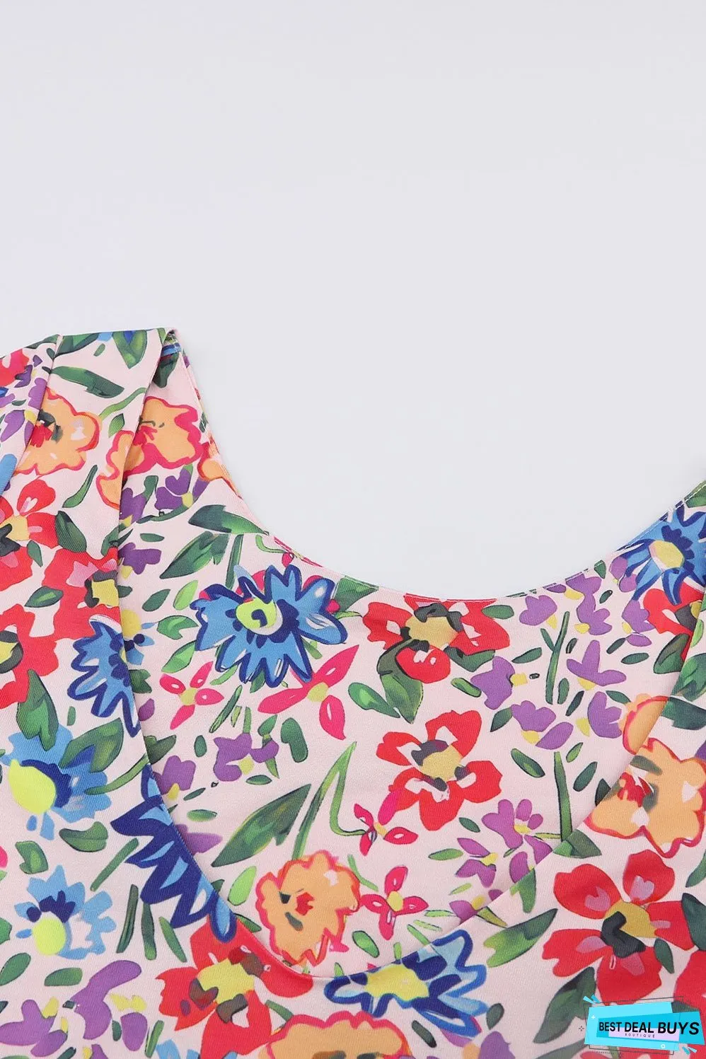 Floral Round Neck Short Sleeve Dress