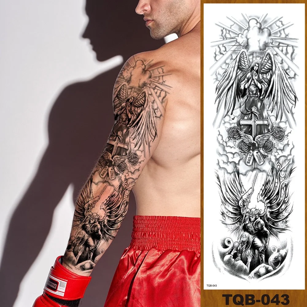 Full Flower Arm Temporary Tattoos Stickers Man Woman Girls Body Leg Fake Tatoo Buddha Bodhisattva Valkyrie Warrior Goddess DIY