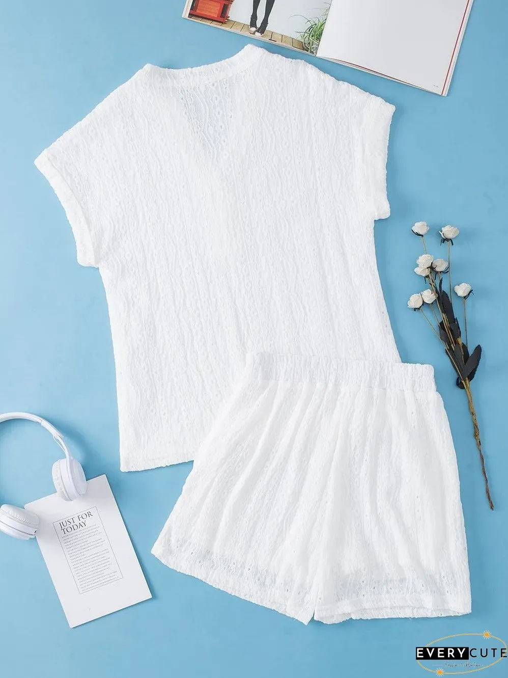 White Eyelet Jumpsuit with Pockets
