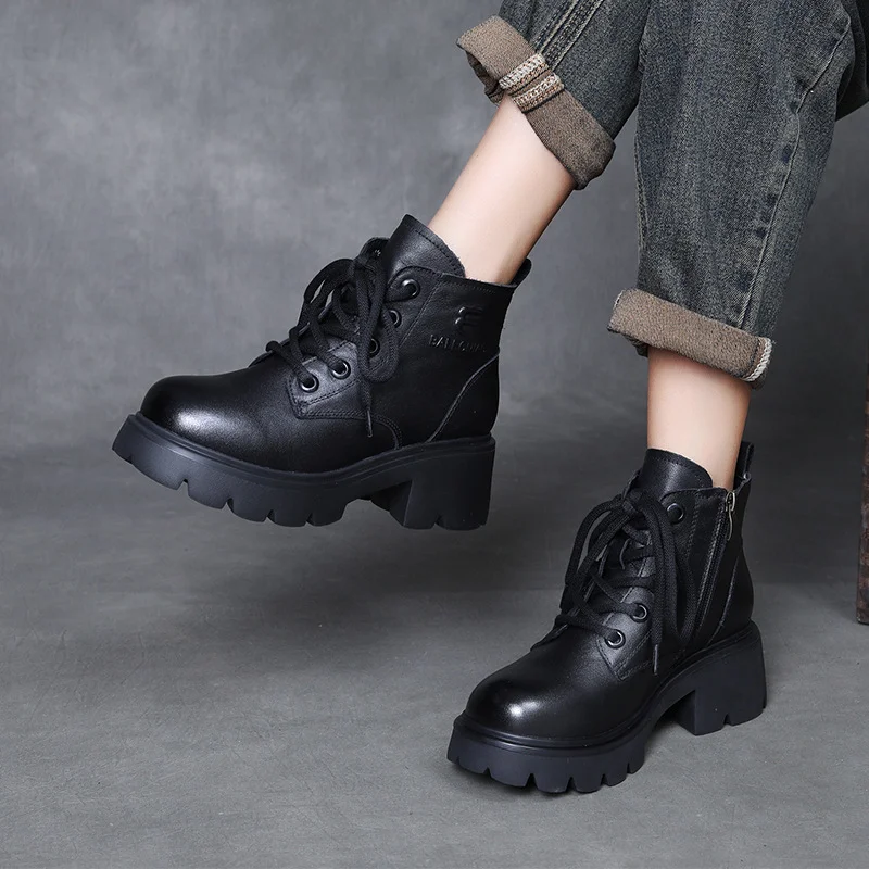 Yyvonne Kraft English Wind Martin Boots Women Winter New Small High-Hee Height Height Leather Boots Plus Velvet Short Boots