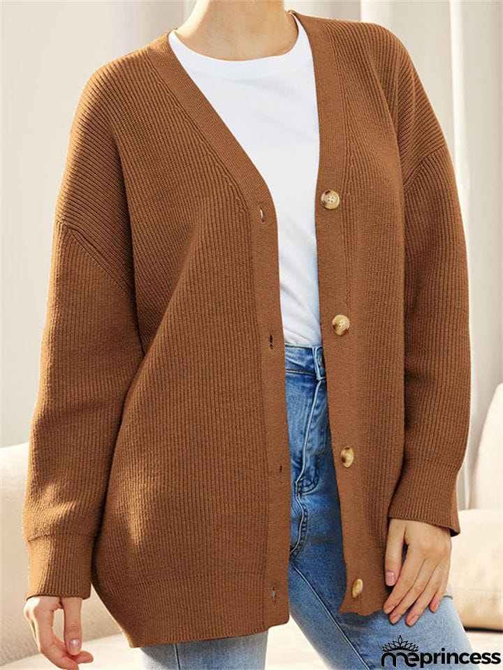 Female Versatile Trendy V-neck Solid Color Knitted Sweater