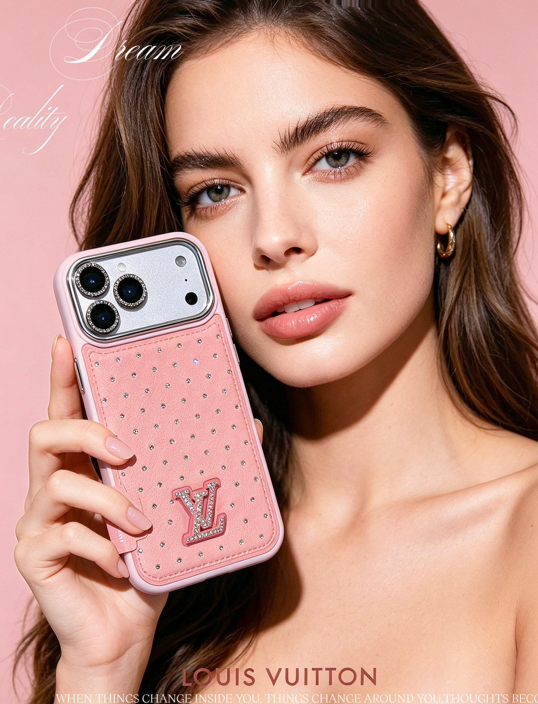 Aesthetic Louis Vuitton Rhinestone Studded iPhone Case | Luxury Glam Designer Phone Cover for Your Daily OOTD