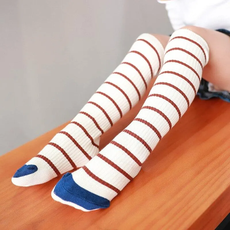 YWHUANSEN 1 Pair Spring Autumn Cute Knee Socks Girls Fashion Striped Children Long Socks Soft Cotton Kinderen Sokken High Socks