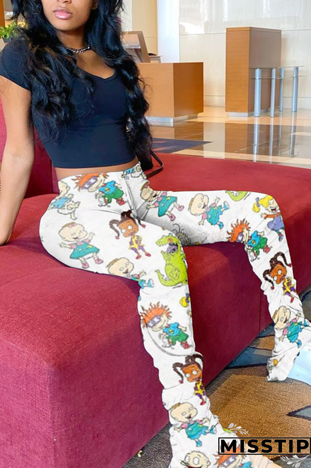 White Fashion Casual Printed Sports Trousers
