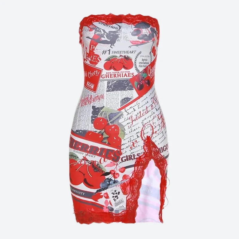 Brownm Cherry Slit Mini Dress