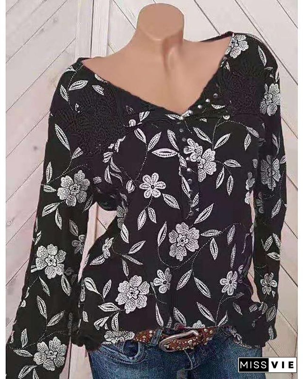 Women's Blouse Shirt Floral Flower Long Sleeve Print Round Neck Tops Basic Top