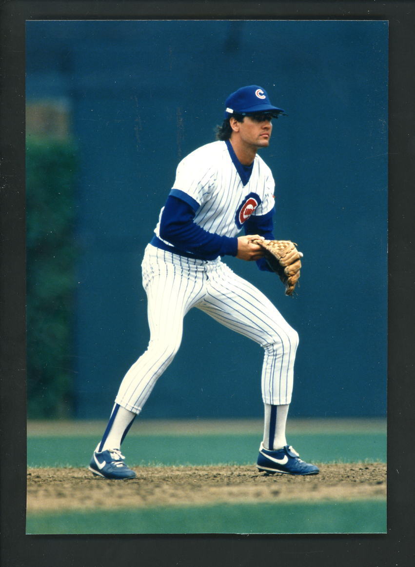 Ryne Sandberg Press Original COLOR Photo Poster painting 5 x 7 Chicago Cubs fielding action