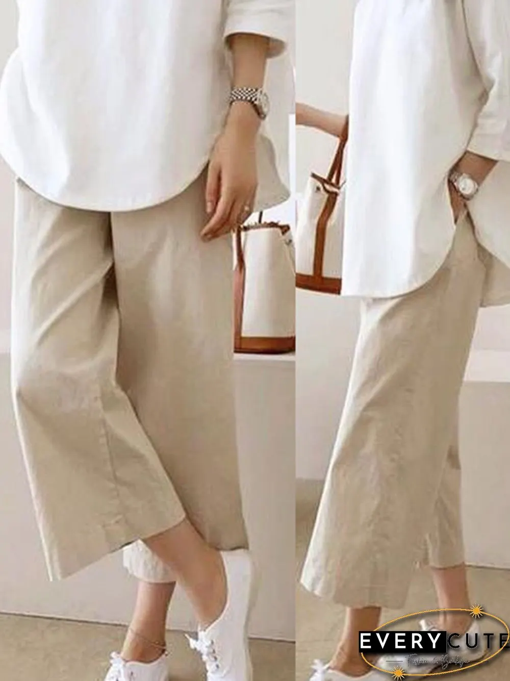 5 Colors Line Loose Casual Plus Size Wide-Leg Pants
