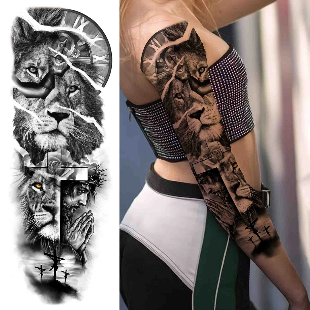 Tribal Maori Temporary Tattoo Sleeve For Men Women Adult Wolf Lion Tattoos Sticker Black Large Turtle Tiki Fake Tatoos Supplies 530-1