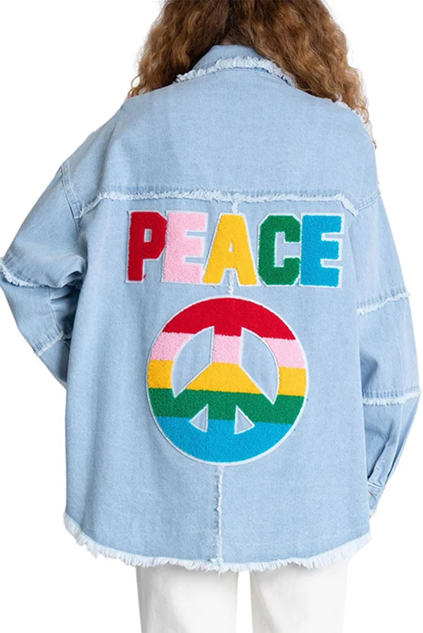 Anti War Graphic Button Pocket Long Sleeve Coat