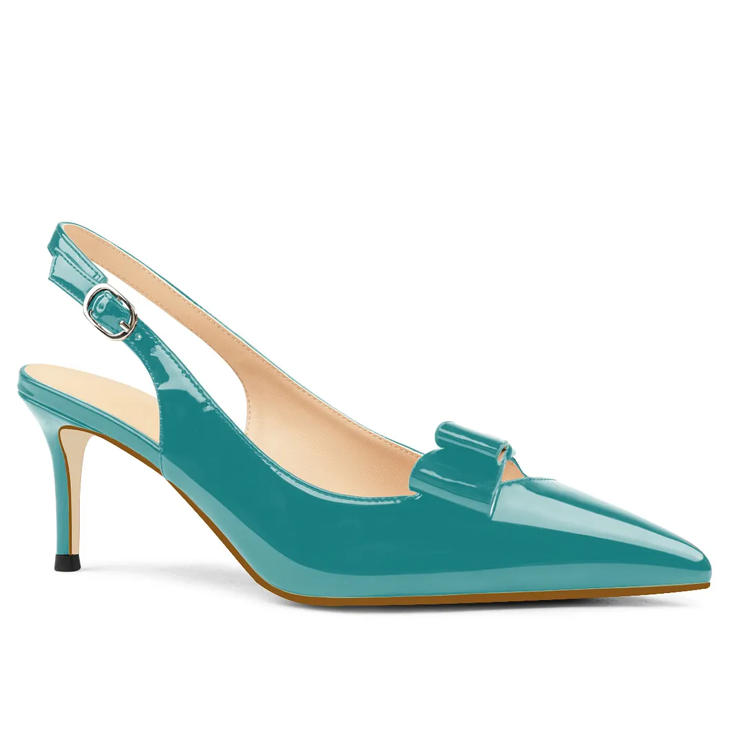 65mm Women's Kitten Stillettos Pointed Toe With Bows Slingback  Prom Sandals Shoes-vocosishoes