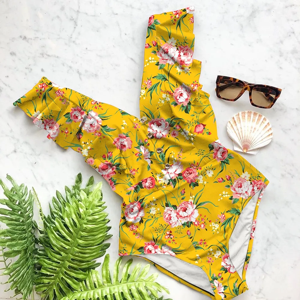2020 Sexy New Ruffle One Piece Swimsuit Off The Shoulder Swimwear Women Swimsuit Deep-V Bathing Suits Beach Wear Swim Suit