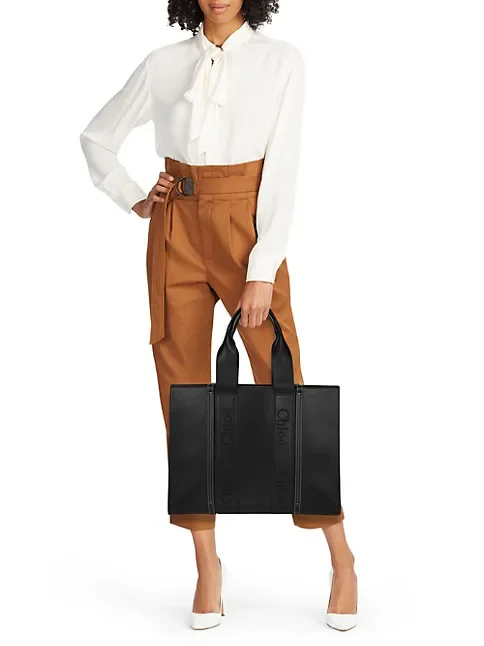 Chlo&eacute; Woody Large Leather Tote