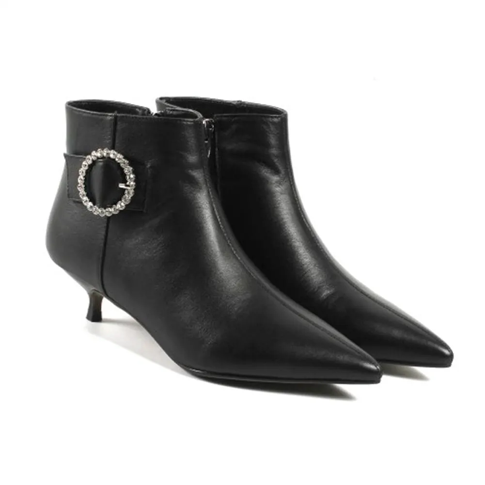 4cm Women's Ankle Boots Low Heels Shoes Zipper Booties Solid Color With Diamons-vocosishoes