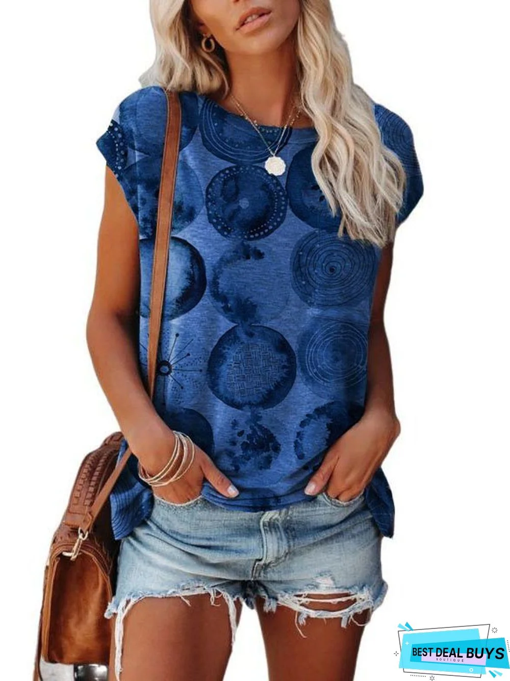 Casual Polka Dots Floral-Print Short Sleeve T-shirt