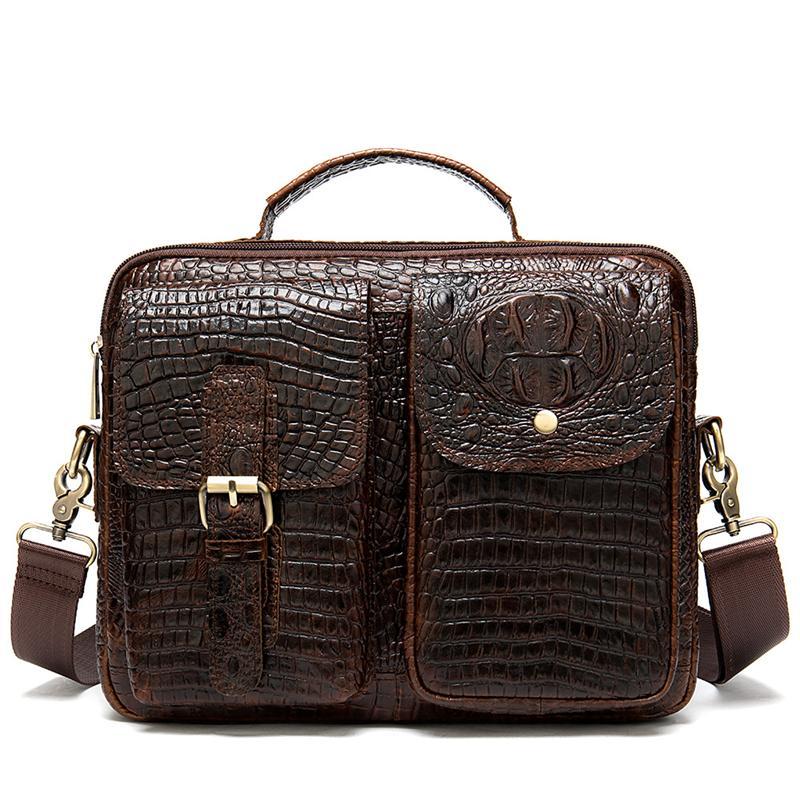 Vintage Men's Leather Crocodile Pattern Design Crossbody Bag Handbag