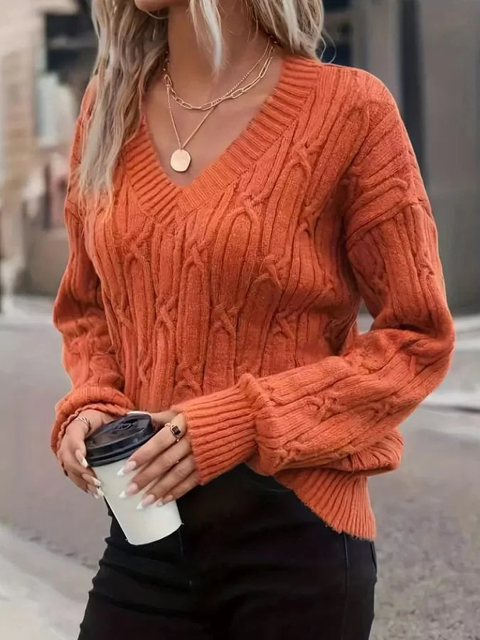 Women's Fall Solid Color V-Neck Sweater Pullover