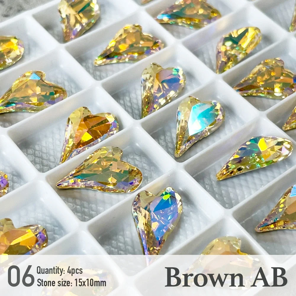 2021 New Crystal Long body Heart Nail Stone heart zircon high quality Nail Jewelry Nail Decoration Nail Parts