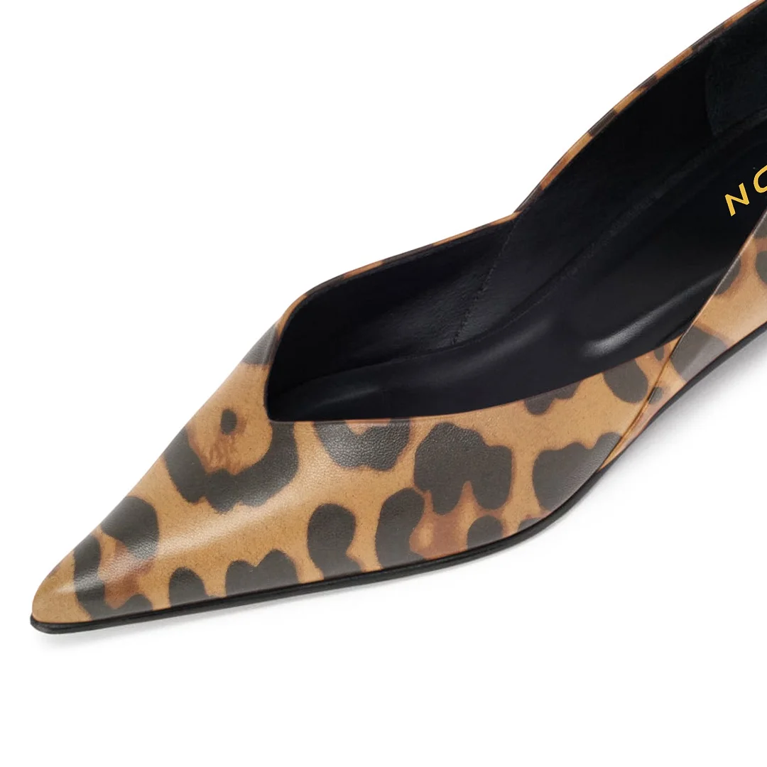 Women's Vegan Leather Pointed Toe Slip-On Pump Leopard Flats