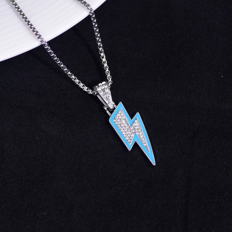 IG Style Hip-Hop Lightning Alloy Titanium Steel Inlay Rhinestones Unisex Pendant Necklace Men Pendant Necklaces