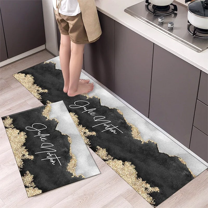 New Geometric Kitchen Mat Home Light Luxury Entrance Doormat Living Room Sofa Floor Long Mats Bathroom Door Anti-Slip Floormat