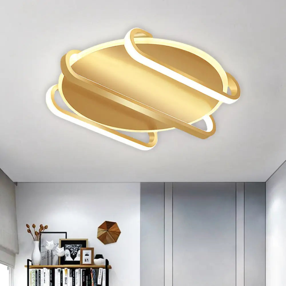 Contemporary Metal Round & Oval Flush Mount Lamp - 16.5&rsquo;/20.5&rsquo; Led Gold Ceiling Warm/White