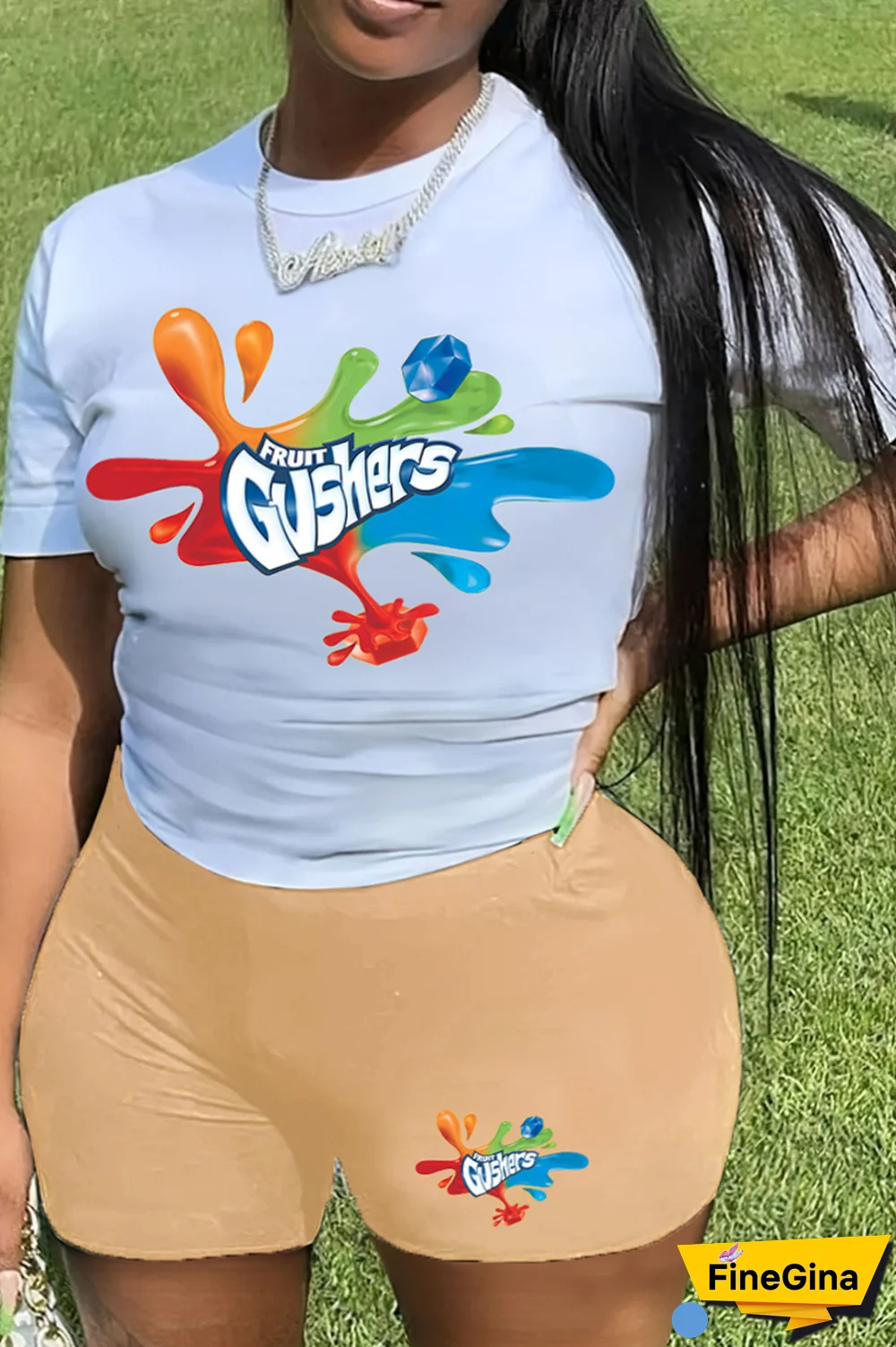 White Blue Casual Daily Print Patchwork Letter O Neck Plus Size Two Pieces