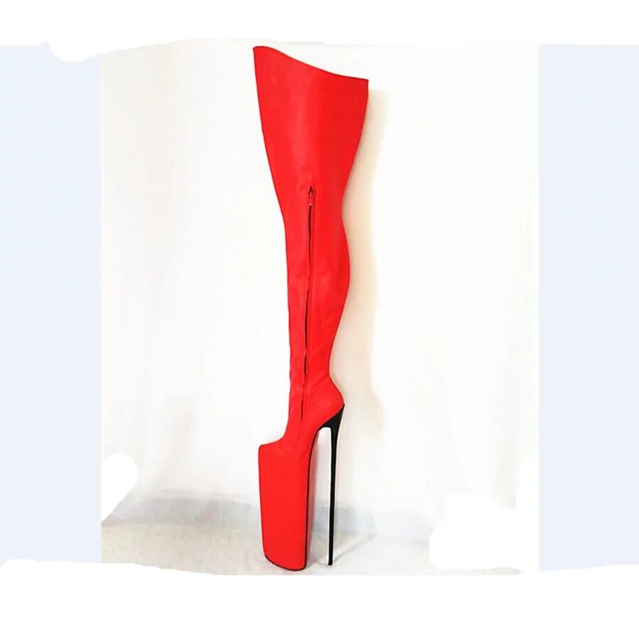 VCSHOES 19.69in Heel Height Genuine Leather Pointed Toe Stiletto Heel Platform Over The Knee Boots No.503