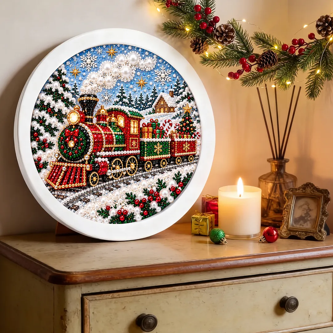 Framed Diamond Painting Christmas Train Kit Round 7.87x7.87in