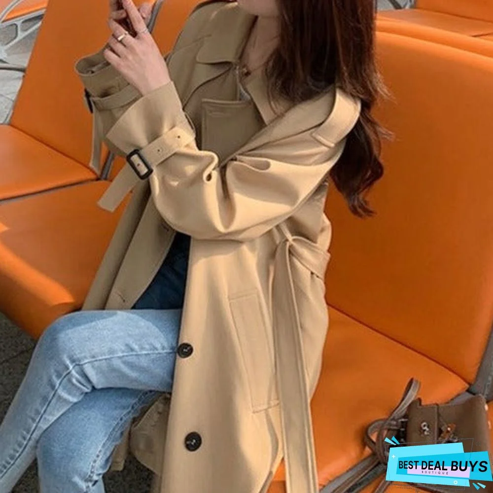 Long Loose Over-The-Knee Coat In Women's Windbreaker