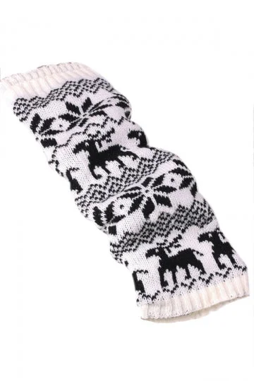 White Stylish Ladies Reindeer Christmas Knitted Leg Warmers-elleschic