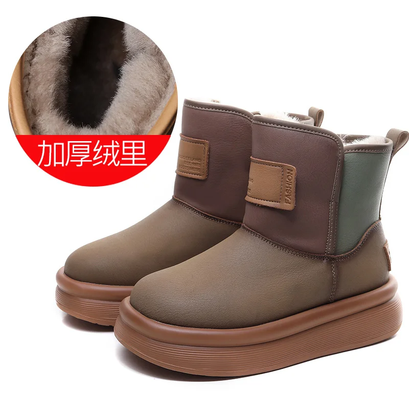 Yyvonne Warm Snow Boots Winter New Fashion Color High-Sleeve Thick-Soled Cotton Shoe Sleeve Imitation Wool Leather Boots