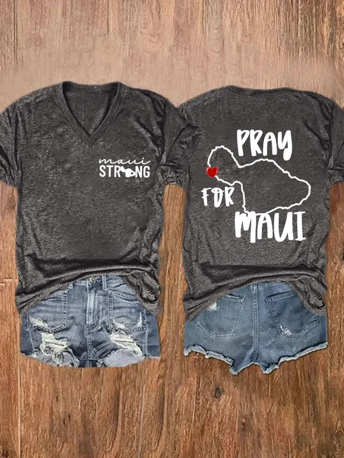 Women's Maui Strong Pray For Maui Print Short Sleeve T-Shirt