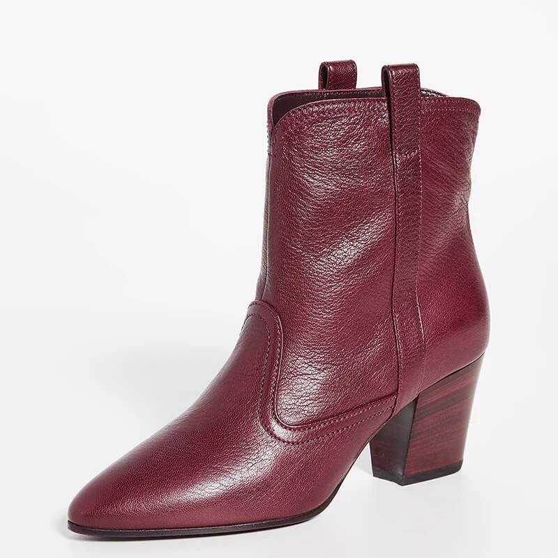 TAAFO Burgundy Booties High Chunky Heels Pointed Toe Woman For Ladies Shoes Ankle Boots