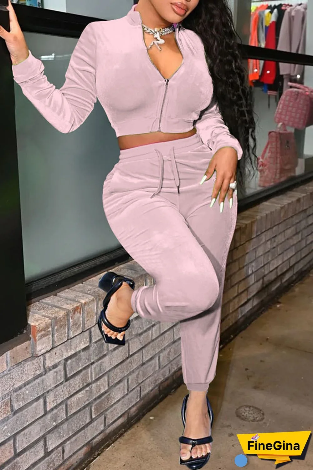 Black Casual Solid Patchwork Zipper Collar Long Sleeve Two Pieces