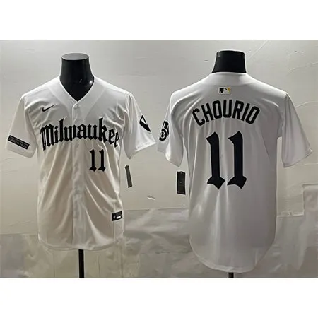 Men's Milwaukee Brewers #11 Jackson Chourio White "Gothic 414 Shadows Edition" Vapor Premier Limited Stitched Jersey