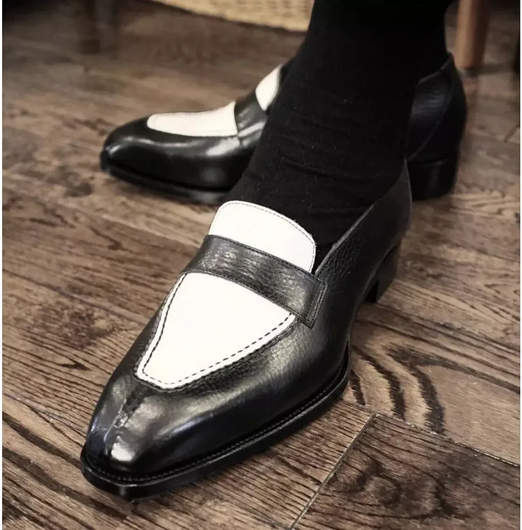 Mens two tone Leather Slip On Moccasin, leather Shoes for Men