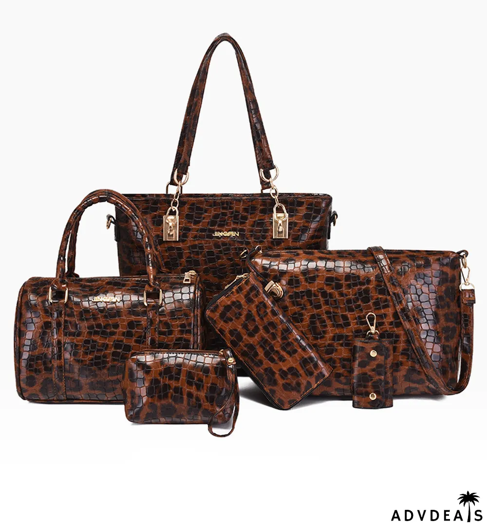 Fashionable crocodile pattern six-piece bag retro portable pillow bag one-shoulder Messenger large-capacity women's bag